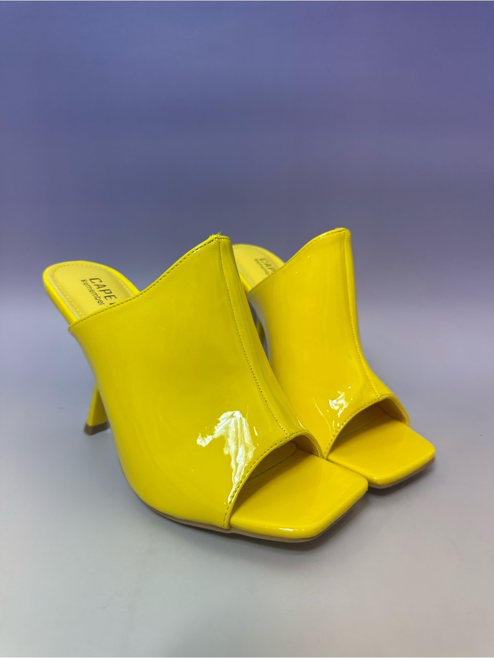 Cape Robbin Bright Yellow Patent Open-Toe Mule Heels